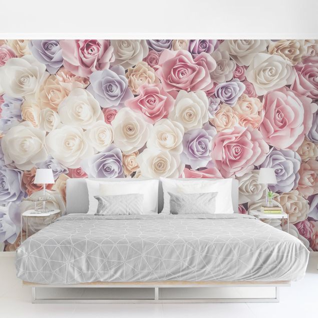 Papier peint fleurs roses Pastel Paper Art Roses