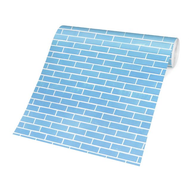 Papier peint pierre      Pastel Blue Brick Wall