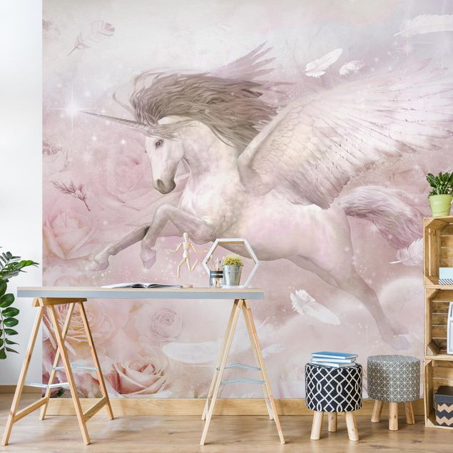 Déco chambre bébé Pegasus Unicorn With Roses