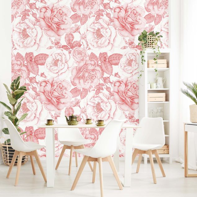 papier peint fleuri Peony Pattern Pink