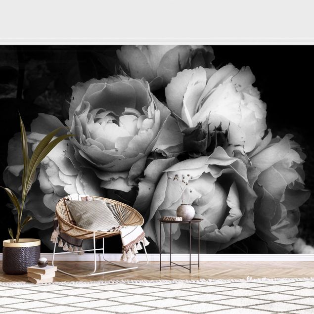 Déco murale cuisine Peonies On Black Shabby Black And White