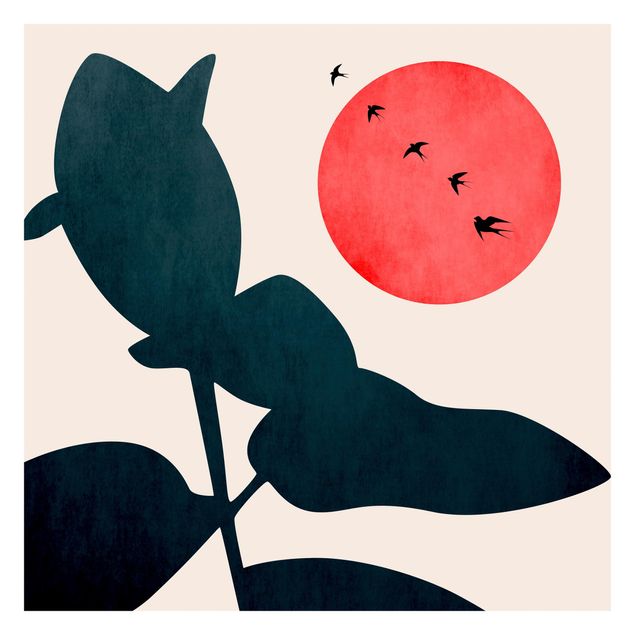 Papier peint animaux Flore avec soleil rouge