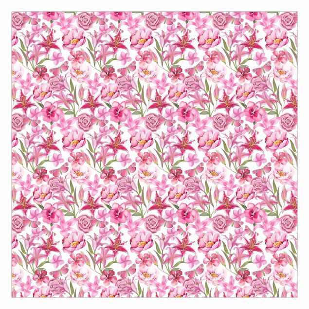 Tableaux de Andrea Haase Fleurs roses avec papillons