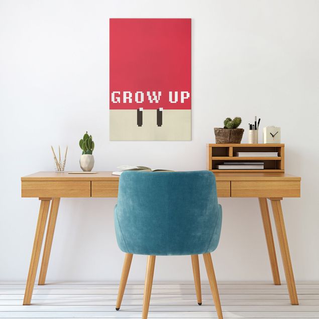 Toile avec citation Pixel Text Grow Up In Red