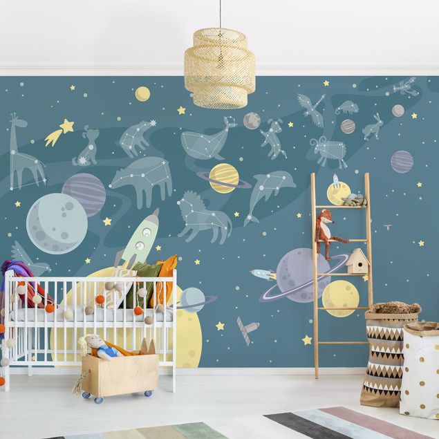 Décoration chambre bébé Planètes avec zodiaque et missiles