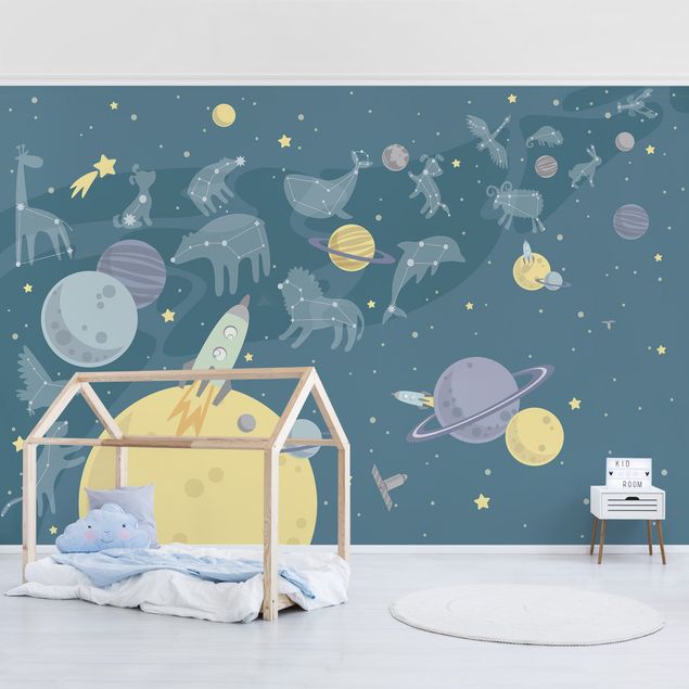 Papiers peints modernes Planètes avec zodiaque et missiles