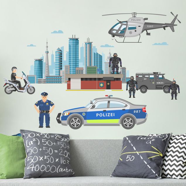 Sticker mural voiture Lot de police et de voitures de police