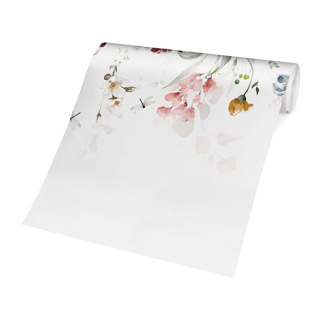Papier peint animaux forêt Fleurs grimpantes avec papillons aquarelle