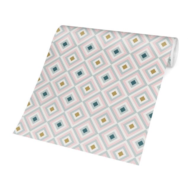 Papier peint rose Rhombic Pattern With Stripes In Shades Of Pink And Blue