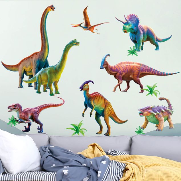 Sticker mur dinosaure Set dinosaure arc-en-ciel