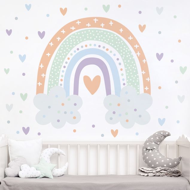 Décoration chambre bébé Arc-en-ciel avec Nuages Pastel
