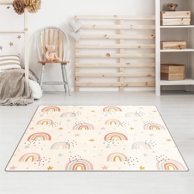 tapis multicolore moderne Rainbow World With Stars And Dots