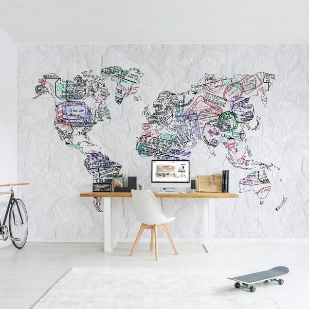 Déco murale cuisine Silhouette urbaine de Passeport Carte du Monde