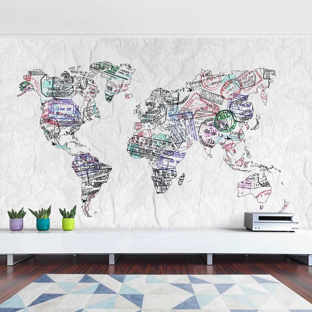 Tapisserie blanche Silhouette urbaine de Passeport Carte du Monde