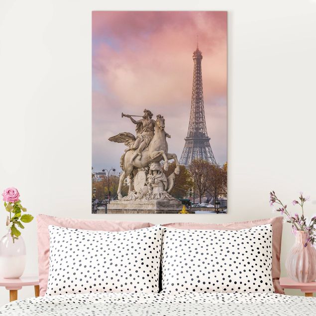 Tableau Paris Statue de cavalier devant la Tour Eiffel