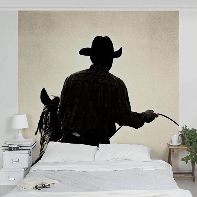 Papier peint noir et blanc Cowboy à cheval