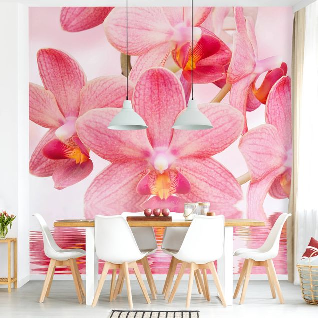 Papier peint orchidée Orchidée rose clair sur l'eau