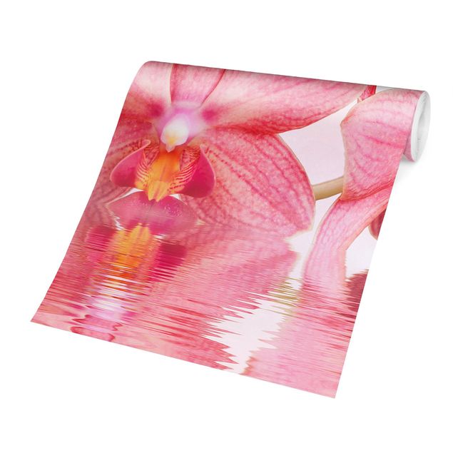 tapisserie panoramique Orchidée rose clair sur l'eau