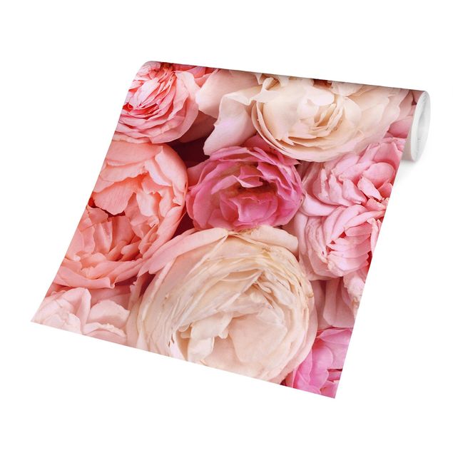 Papier peint campagne chic Roses Coral Shabby en rose