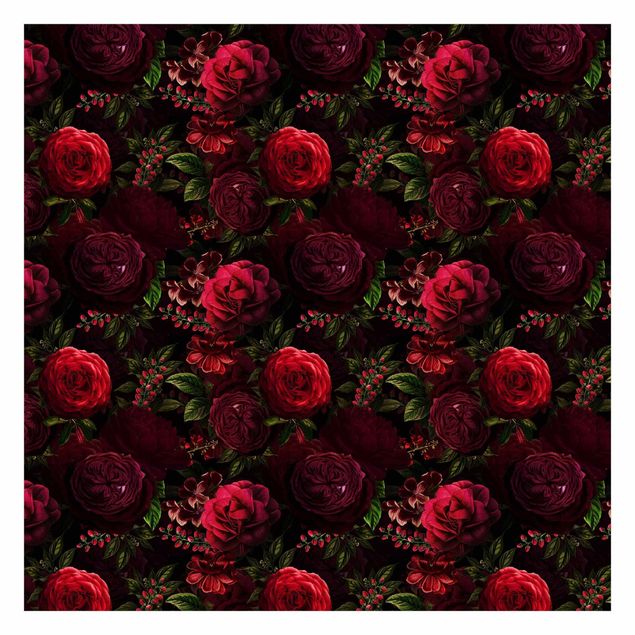 Papier peint rouge Roses Rouges Devant Noir