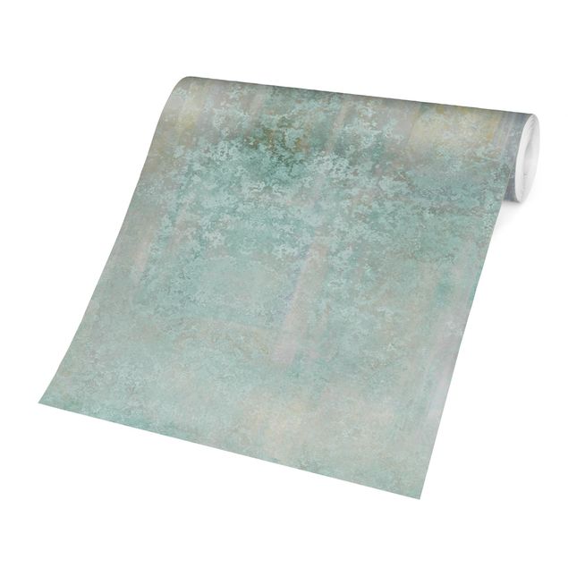 Papier peint panoramique Motif rustique en béton menthe