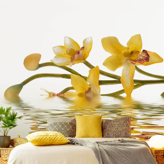 Papier peint floral Eaux d'orchidées safranées