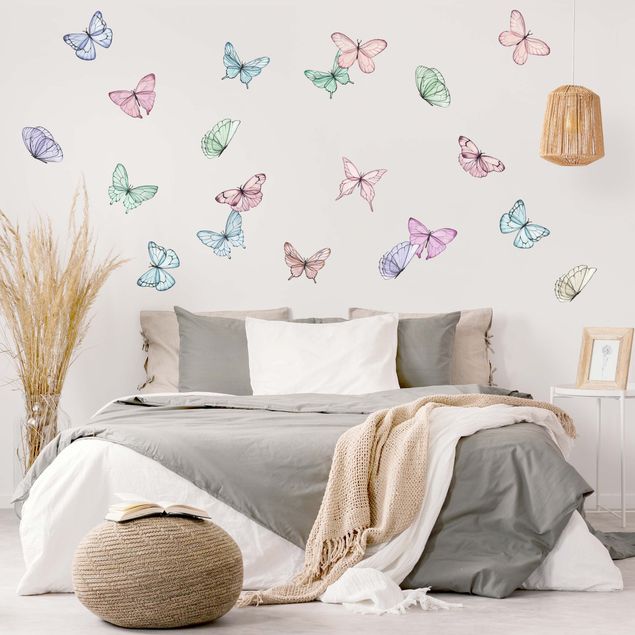 Stickers muraux Lot de Papillons aquarelle pastel