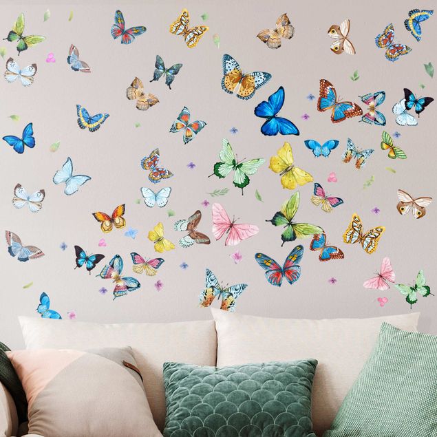 Sticker mural papillon Lot de papillons aquarelle XXL