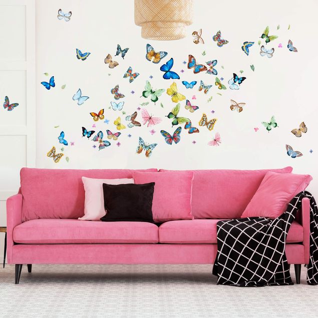 Sticker mur animaux Lot de papillons aquarelle XXL