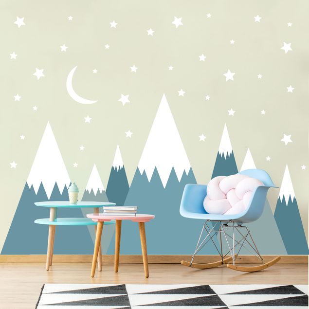 Sticker mural - Snow Covored Mountains Stars And Moon
