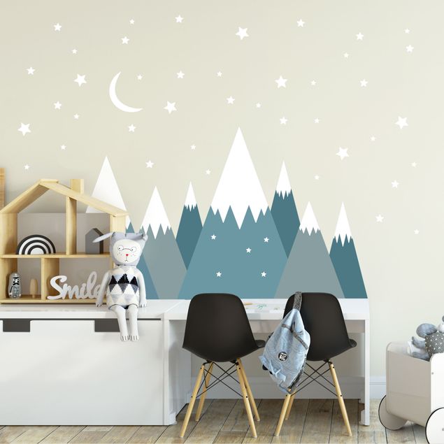 Sticker mural - Snow Covored Mountains Stars And Moon
