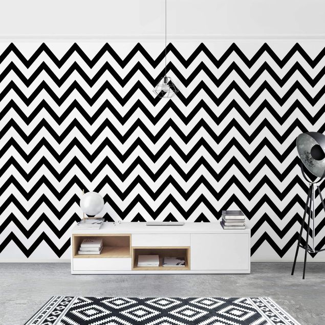 Papier peint motif geometrique Zigzag noir et blanc