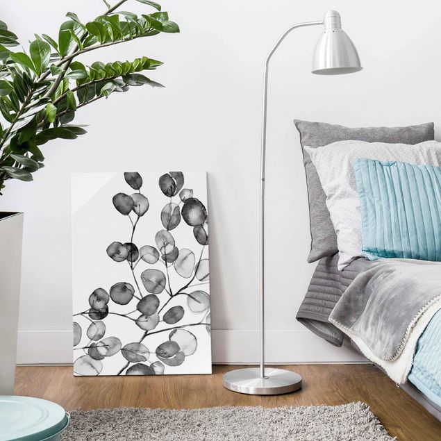 tableaux floraux Rameau d'Eucalyptus Noir et Blanc Aquarelle