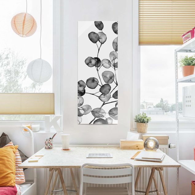 tableaux floraux Rameau d'Eucalyptus Noir et Blanc Aquarelle