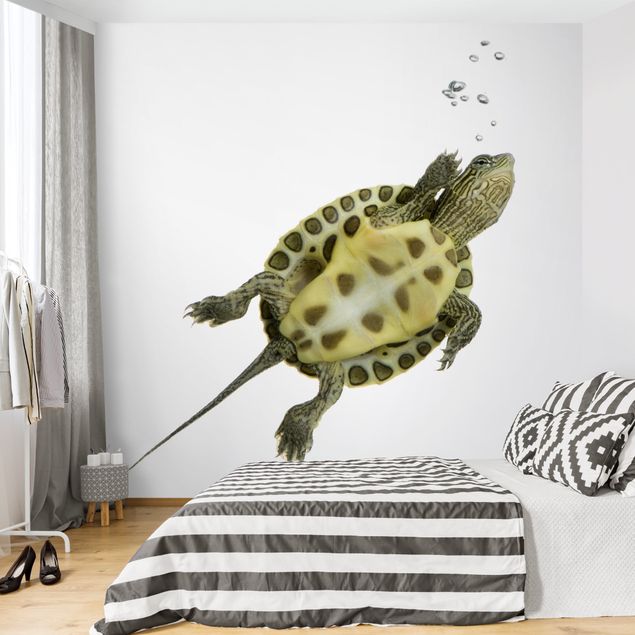 Tapisserie blanche Tortue qui nage