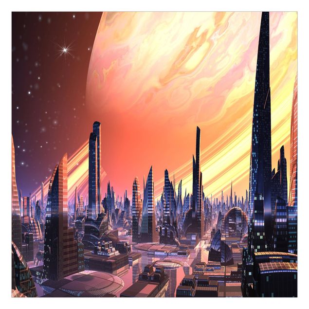 Papier peint - Sci-Fi Large City With Planet