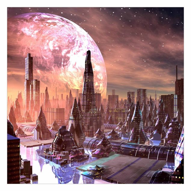 Papier peint - Sci-Fi City With Planets