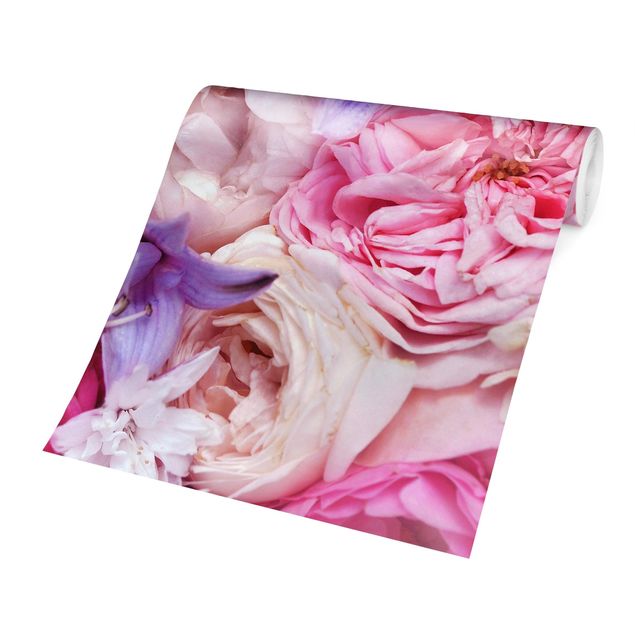 Papiers peints rose Shabby Roses avec Bluebells