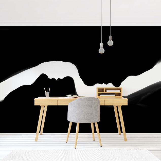 Papier peint panoramique noir et blanc Silhouettes