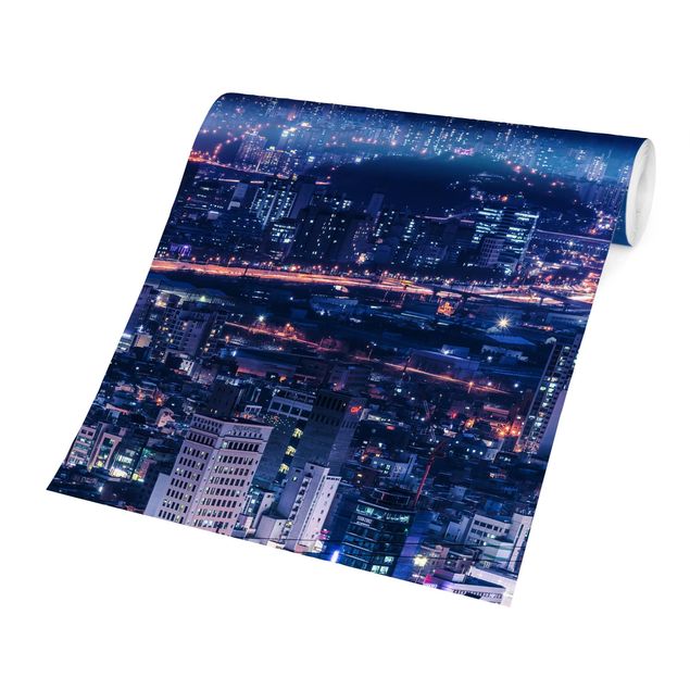 Papiers peints bleu Silhouette urbaine de Séoul