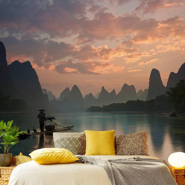 Papier peint panoramique coucher de soleil Lever de soleil sur la rivière chinoise