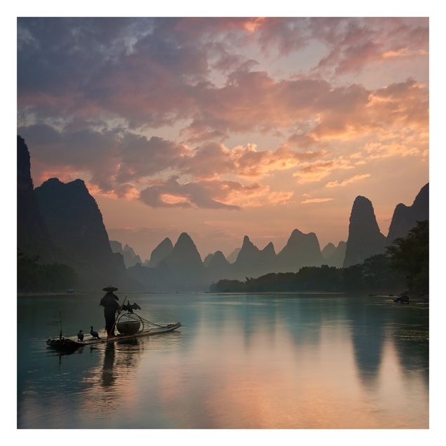 Papier peint panoramique paysage Lever de soleil sur la rivière chinoise
