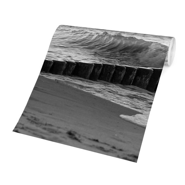 Papier peint panoramique paysage Sunset At The Beach Black And White