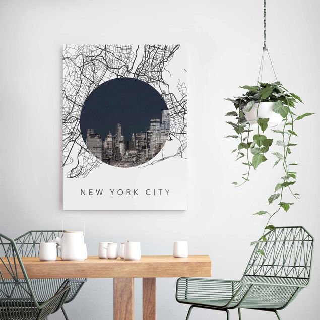 Tableau verre New York Carte Collage New York City