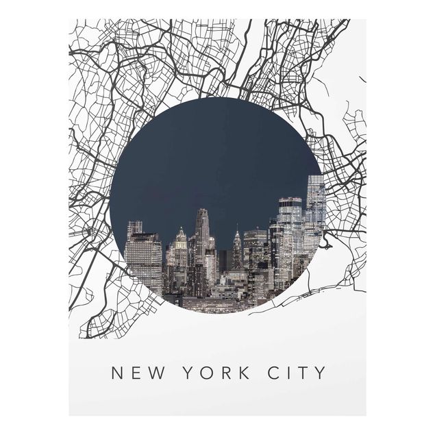 Tableaux en verre noir et blanc Carte Collage New York City