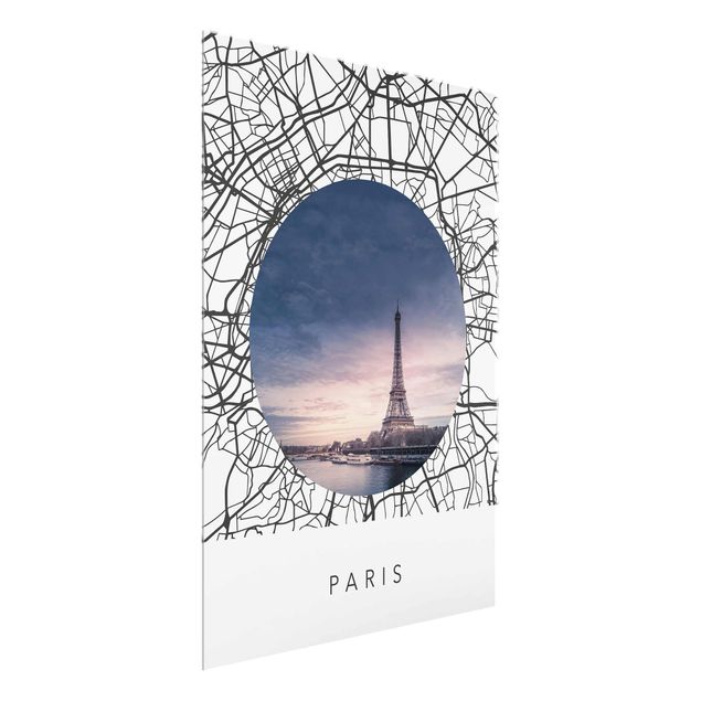 Tableaux en verre architecture & skyline Map Collage Paris