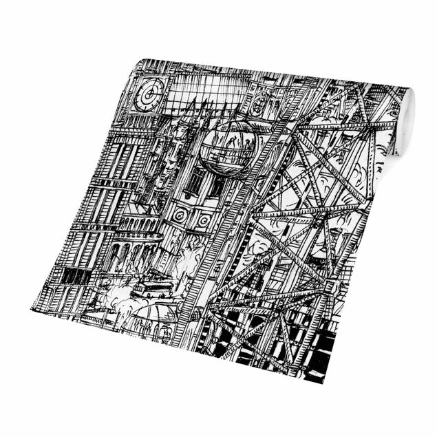 Papier peint noir et blanc Étude de ville - London Eye