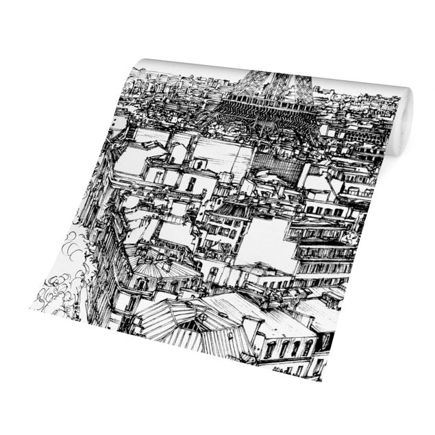 Papier peint panoramique noir et blanc Étude de la ville - Paris