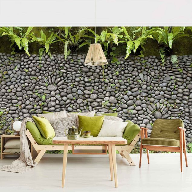 Déco mur cuisine Mur de pierre avec plantes