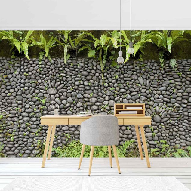 Tapisserie 3d Mur de pierre avec plantes